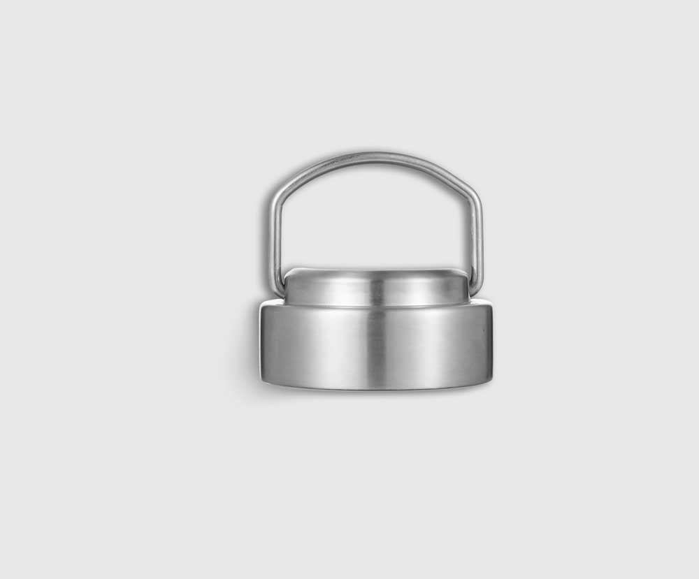 Stainless Steel Replacement Water Bottle Lid - Stainless Steel (Front): Brushed silver circular lid with raised center and arched metal handle