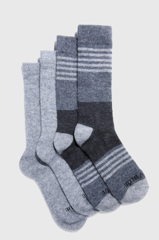 Yak Wool Everyday Crew Sock - Gray Striped 2-Pack