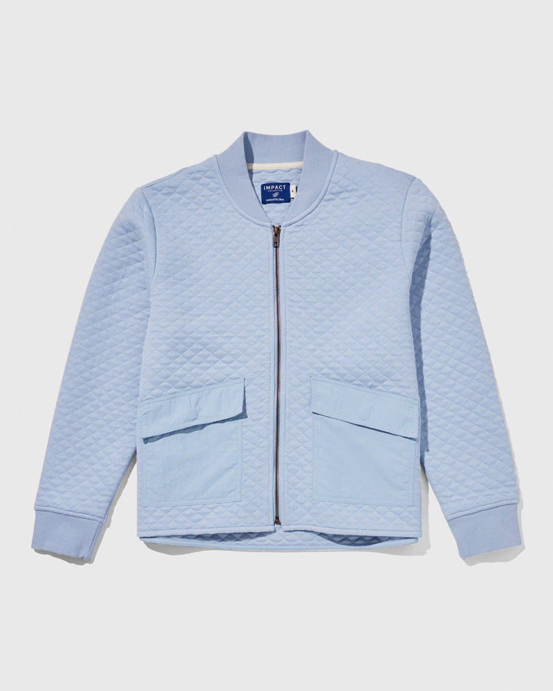 Blue quilted sales bomber jacket