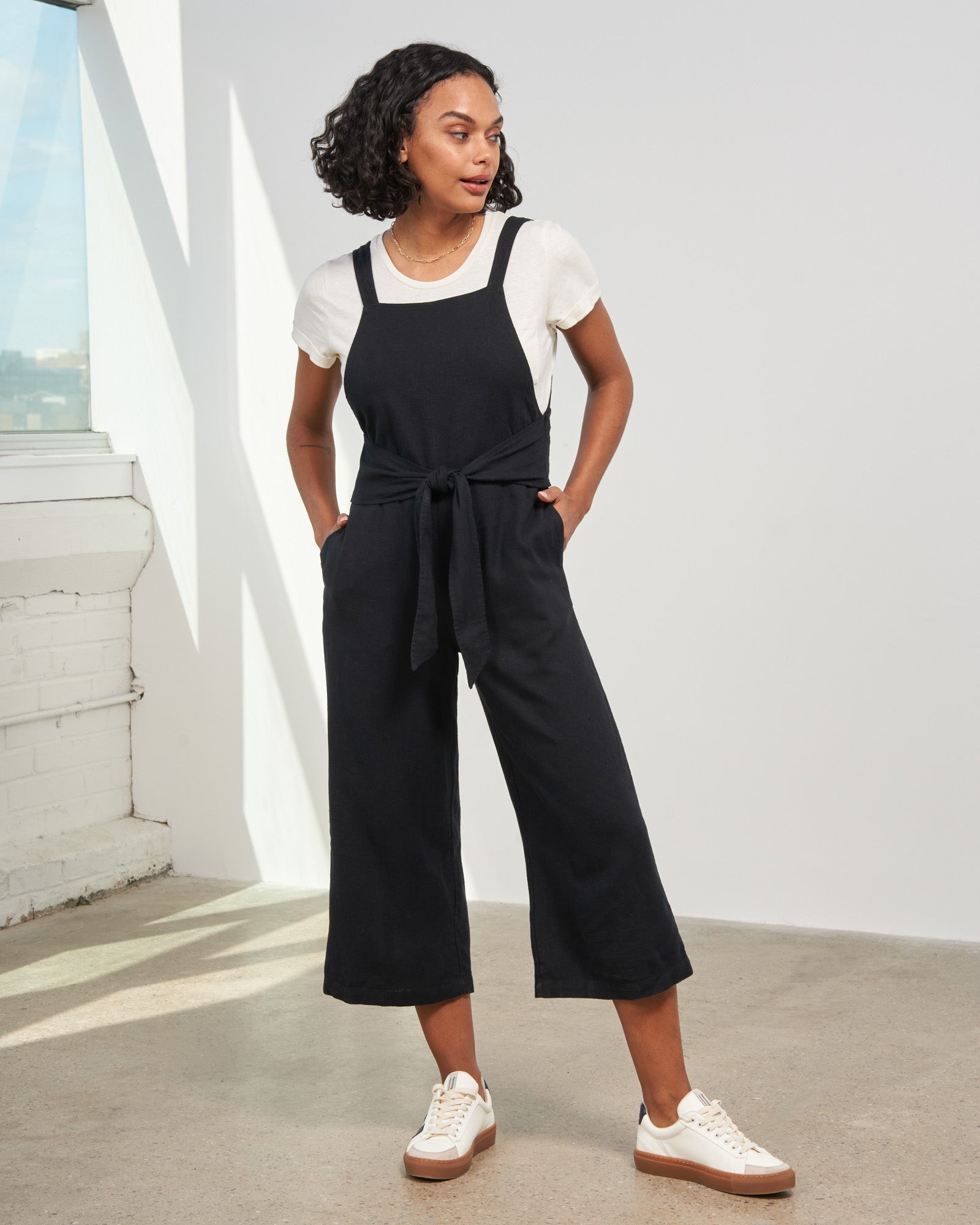 Linen tie jumpsuit on sale