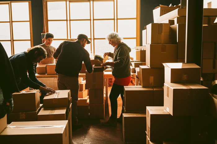 Small outdoor brand workshop with team packing orders