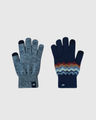 Navy THE MERINO WOOL MOUNTAIN AND MARLED KNIT GLOVE 2 PACK (Flat-lay): Two knit gloves: heathered blue and navy with zigzag stripe pattern