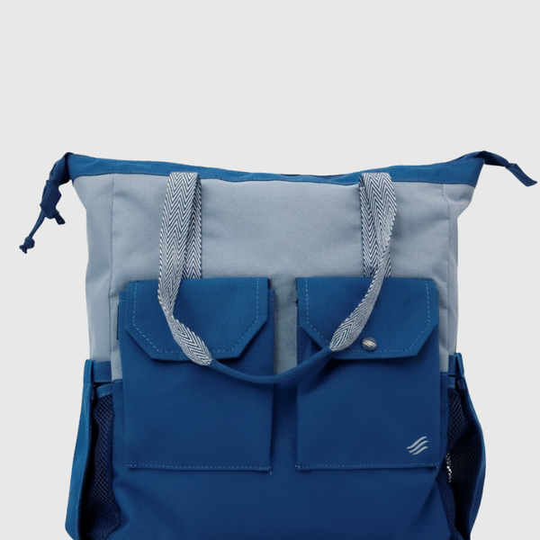 Blue (R)evolution™ 27L Utility Convertible Tote (Front): blue and gray convertible tote with brand logo