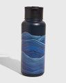 Lake - Waves Bottle - 23 Oz. Insulated Stainless Steel (Front): Dark navy bottle with blue wave pattern and black flip-top lid