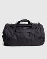 Black (R)evolution™ 55L Carry-On Duffle (Front): Black nylon duffle with top handles, front zip pocket, and diamond logo patch