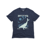 S NMSF x UBB Protect Our Waters - Biodegradable Graphic Tee - (All-gender) (Flat-lay): Navy heather tee with light blue whale and Protect Our Waters graphic