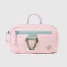 Lt. Pink (Re) Active Bum Bag (Front): Blush pink bum bag with mint zipper, green carabiner clip, and pink rope handle