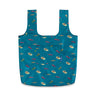 Teal The Packable Tote (Front): Teal tote with kayaking print, two straps, and front pocket