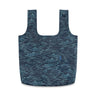 Waves The Packable Tote (Front): Navy tote with teal wave print, two straps, front pocket
