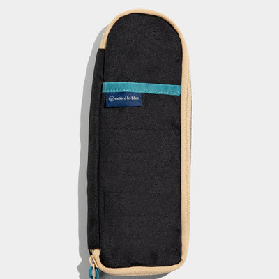 Black The Utensil Pack - Perfect for Packed Lunches (Front): Black canvas pouch with tan trim, teal strap, and zipper pull