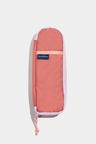 Mauve The Utensil Pack - Perfect for Packed Lunches (Flat-lay): Coral canvas pouch with lavender zipper trim, peach strap, and navy logo patch