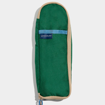 Pine The Utensil Pack - Perfect for Packed Lunches (Front): Green canvas case with tan trim, blue handle, and zipper pull