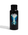 Rocky Waterfall Bottle - 23 Oz. Insulated Stainless Steel (Front): Matte black bottle with circular waterfall cave scene in blue tones