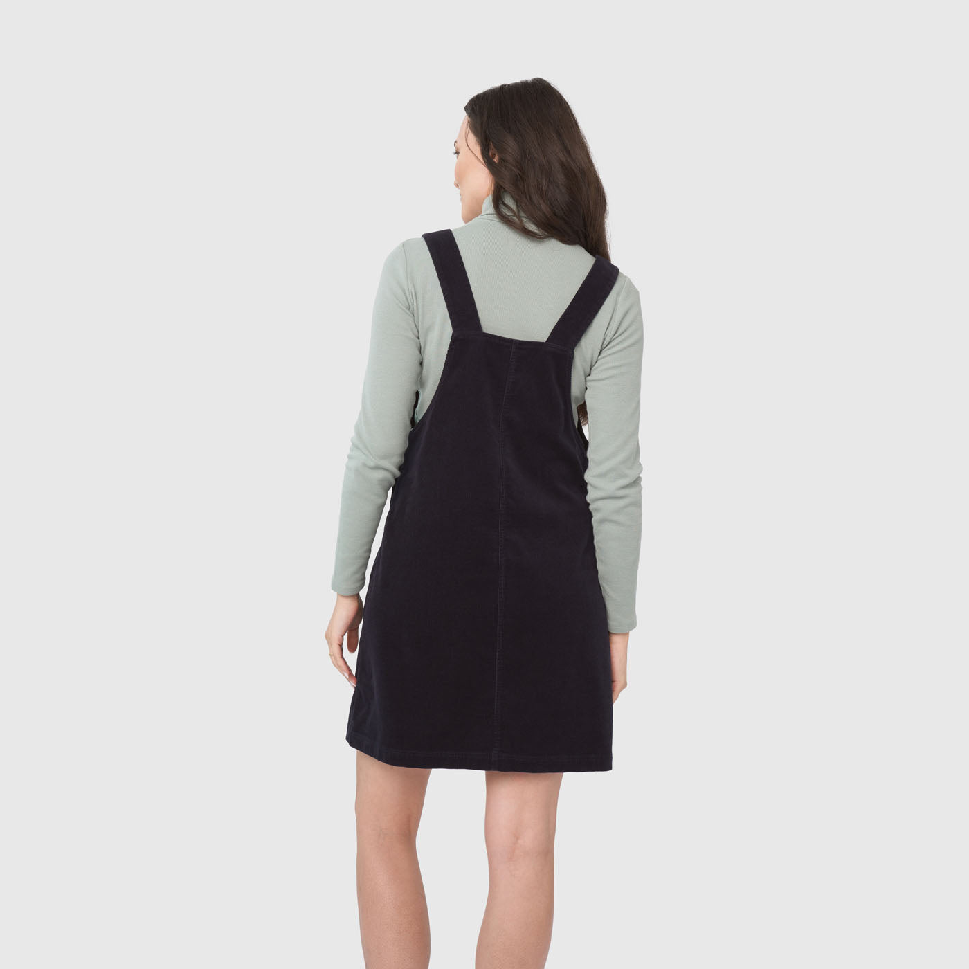 black overall dress Plus Size Bib with Lace Trim line silhouette with adjustable metal buckle straps for a customizable fit Overall dress-plus Southern Modesty