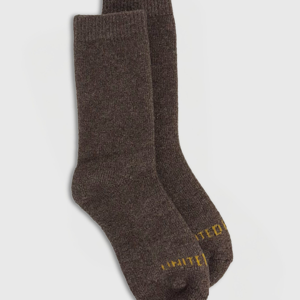 Pair of brown socks on a light gray background