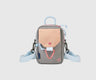 Lt Grey (R)evolution™ Daily Cross Body (Front): Grey crossbody bag with peach pocket flap, pink carabiner, and light blue strap