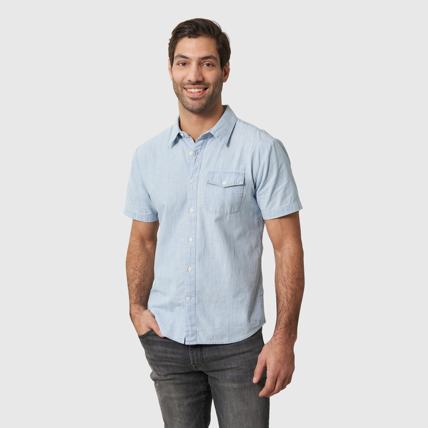 Allday Chambray Short Sleeve Button Down