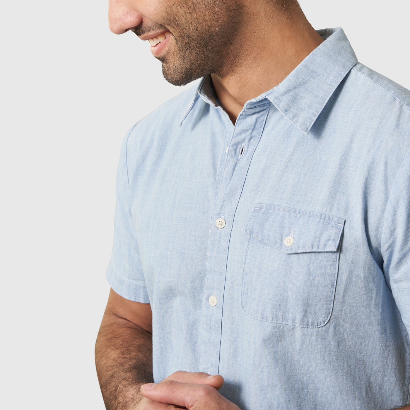 Allday Chambray Short Sleeve Button Down