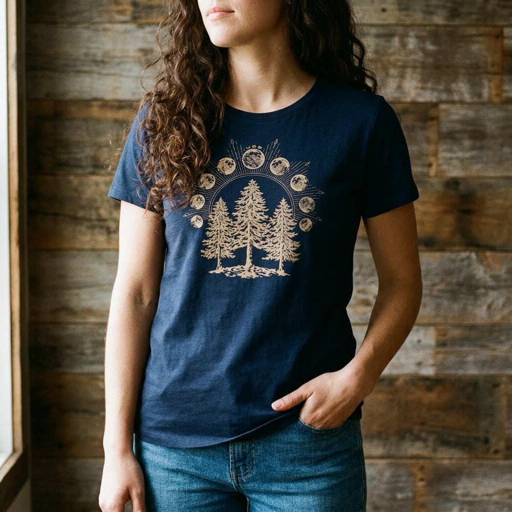 Womens Fit Graphic Tee in 100% Organic Cotton - Lunar Phases