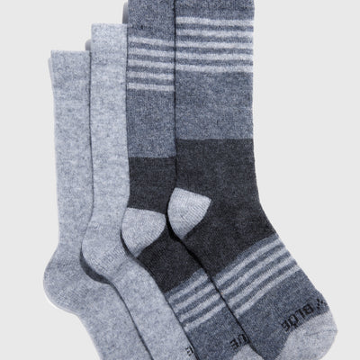 Yak Wool Everyday Crew Sock - Gray Striped 2-Pack