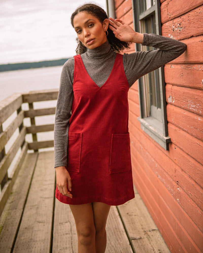 Corduroy v neck outlet dress