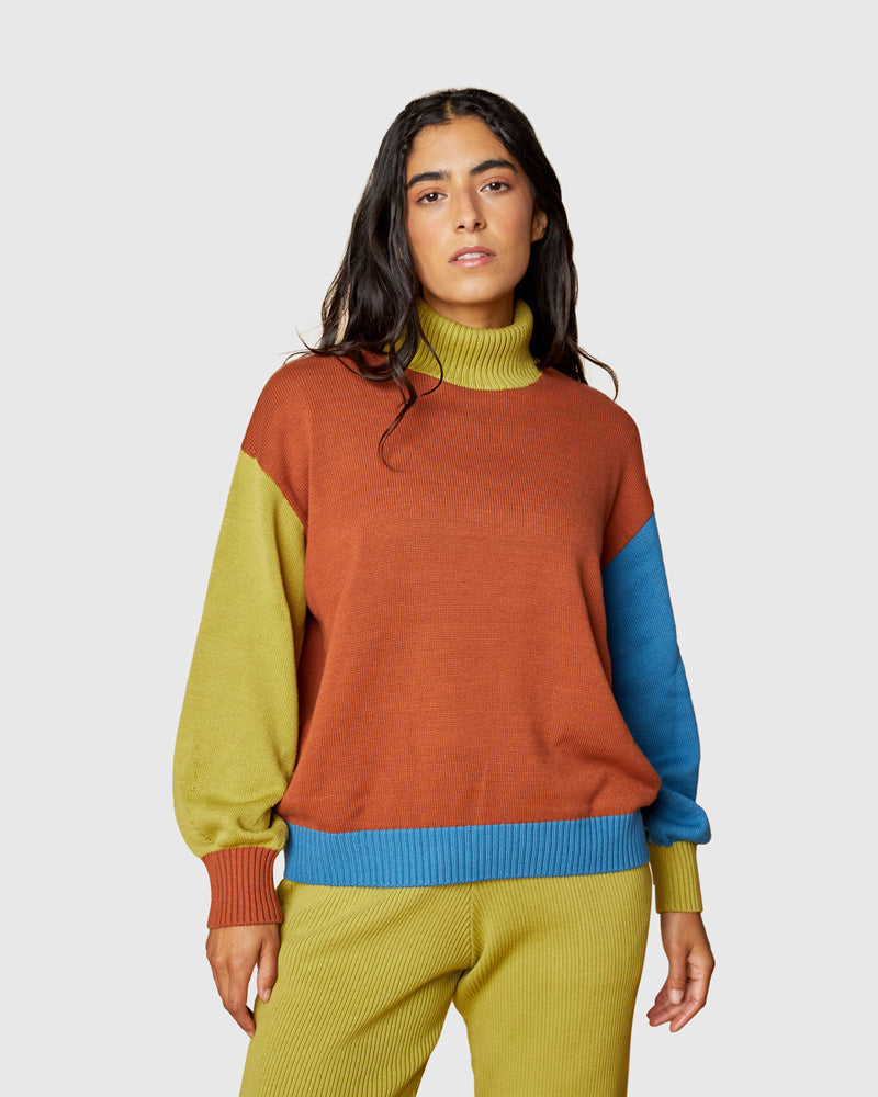 Organic Cotton Colorblock Sweater | United By Blue | Rust