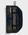 Olive The Straw Kit (Flat-lay): Open olive and navy case with two steel straws, brush, and blue tips