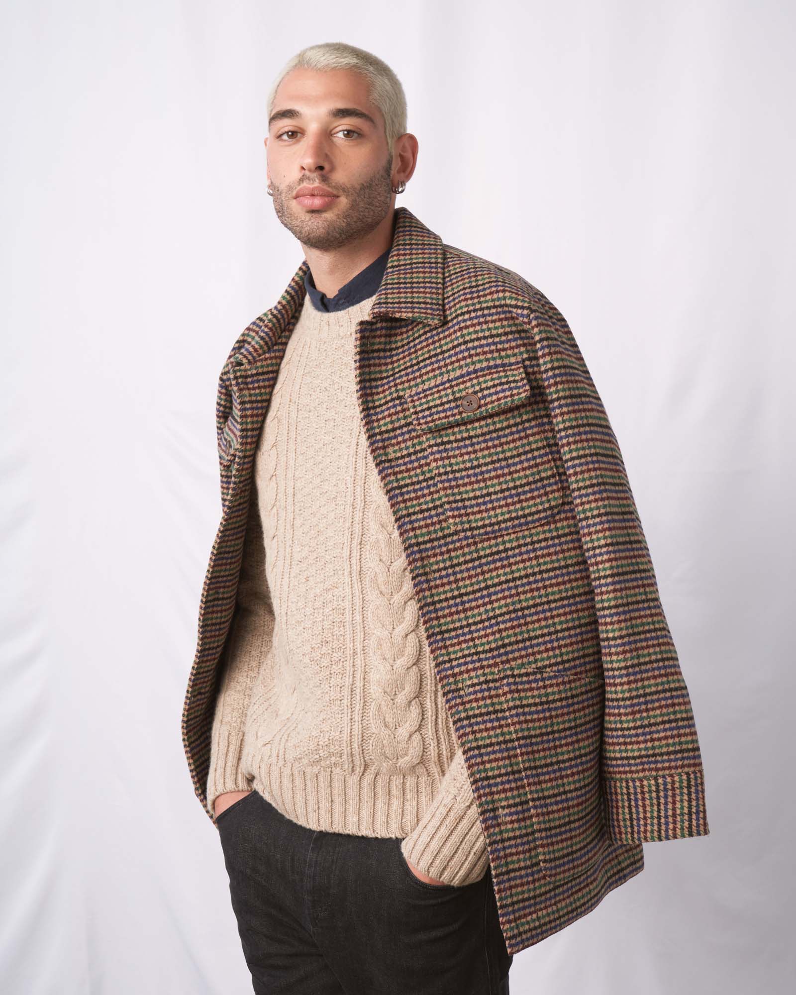 Mens houndstooth wool coat on sale