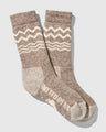Natural The Ultimate Bison Wool Sock (Flat-lay): Taupe heathered crew socks with cream zigzag stripe pattern across calf
