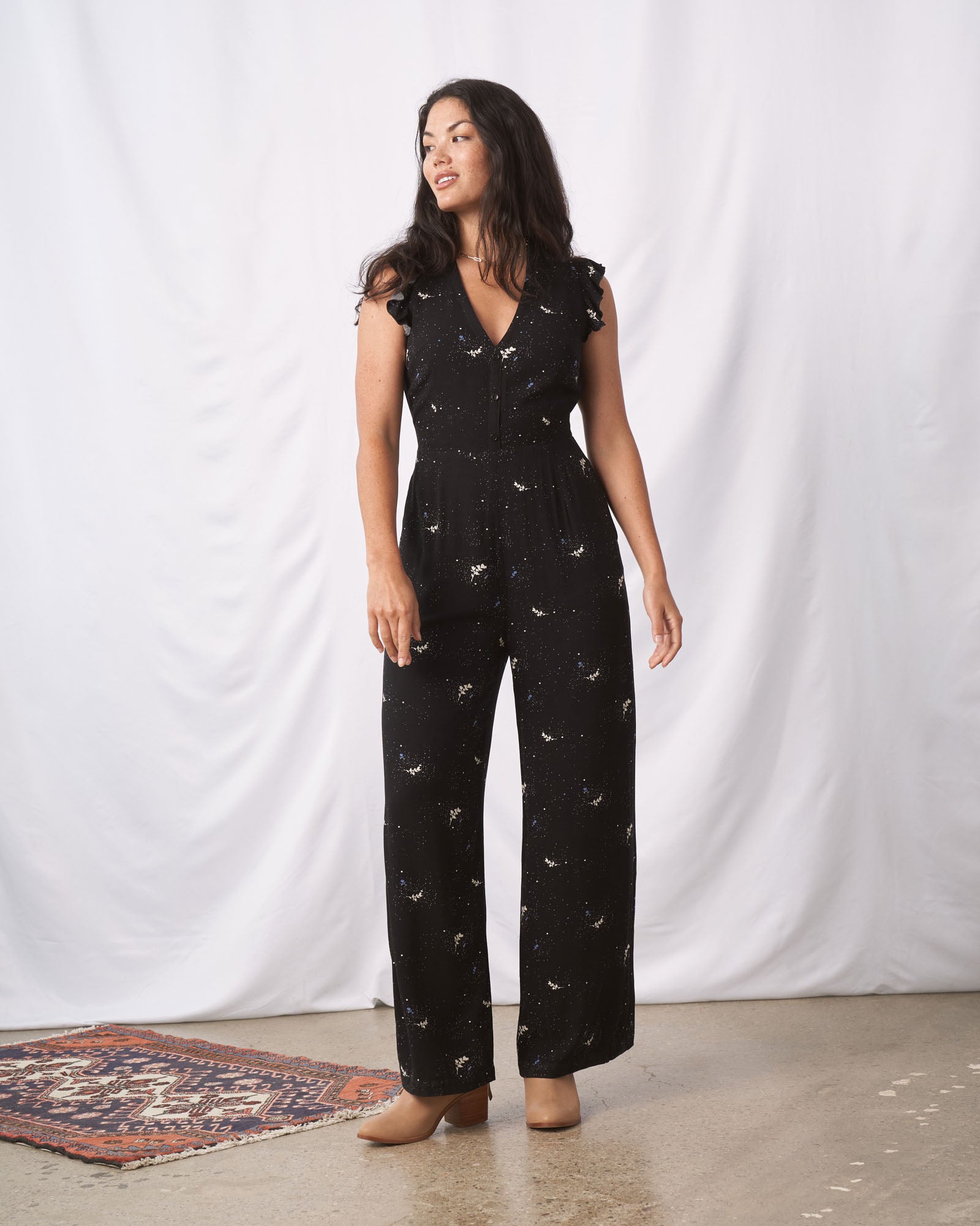 Black ruffle 2024 sleeve jumpsuit