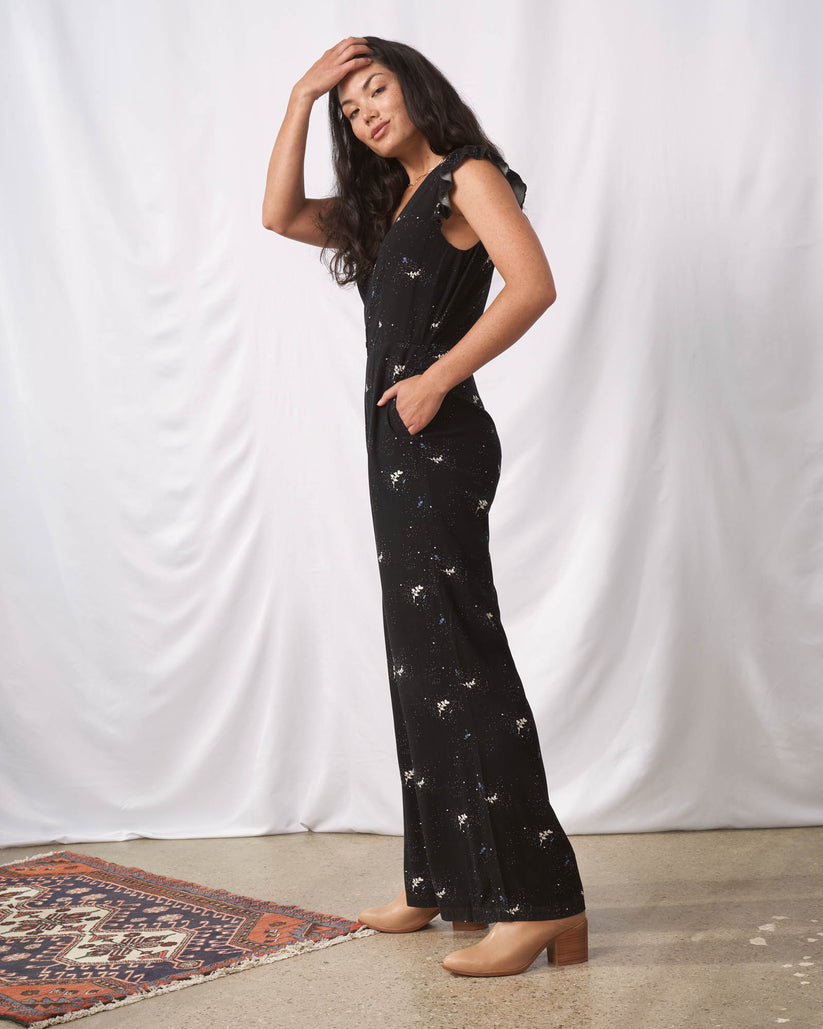Scully Stapless Ruffle Trim Bandana Print Black Jumpsuit main image 1