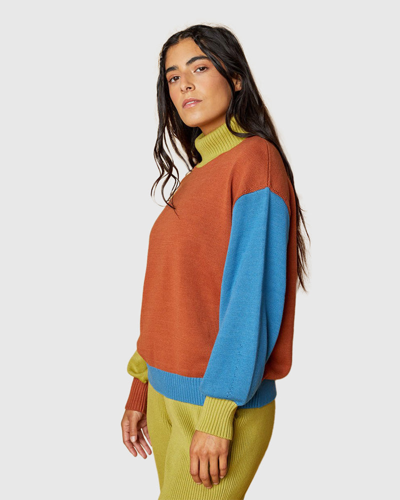 Organic Cotton Colorblock Sweater - Rust