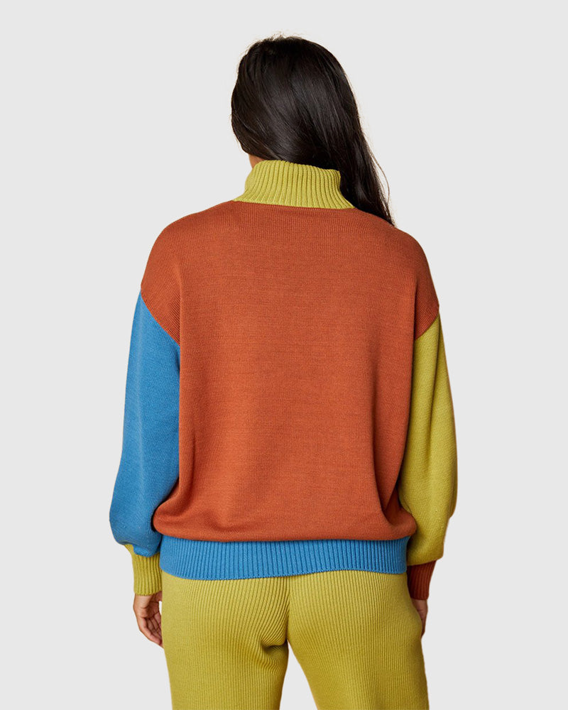 Organic Cotton Colorblock Sweater - Rust