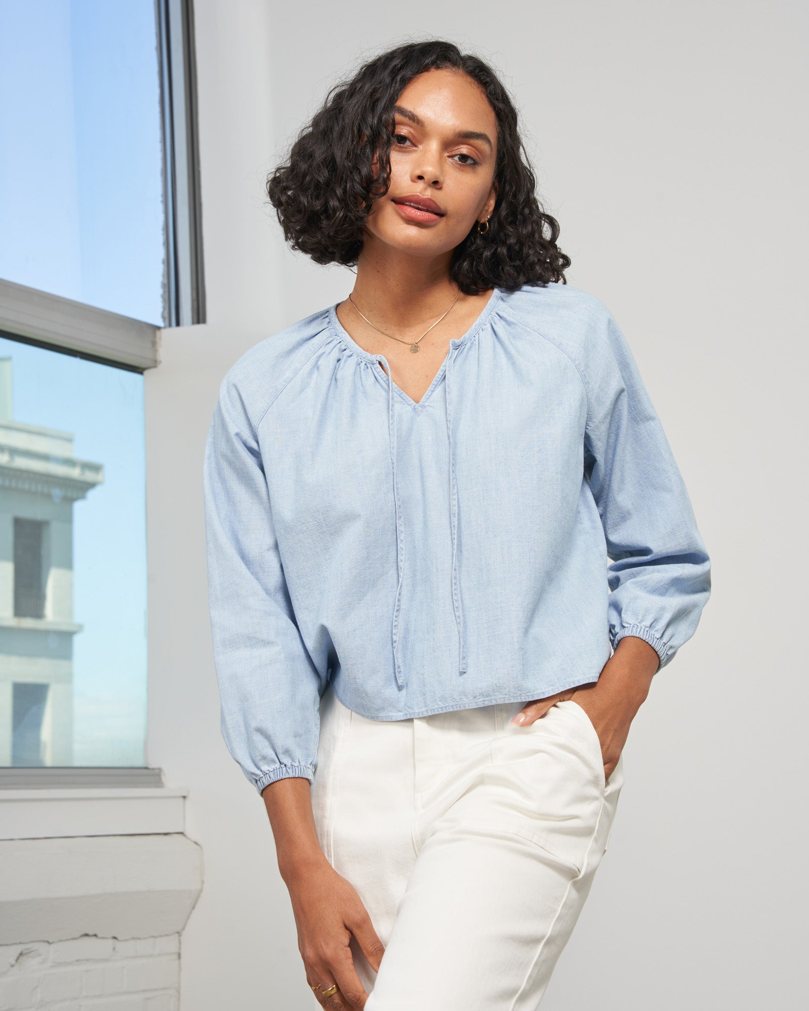 Organic Chambray Peasant Blouse