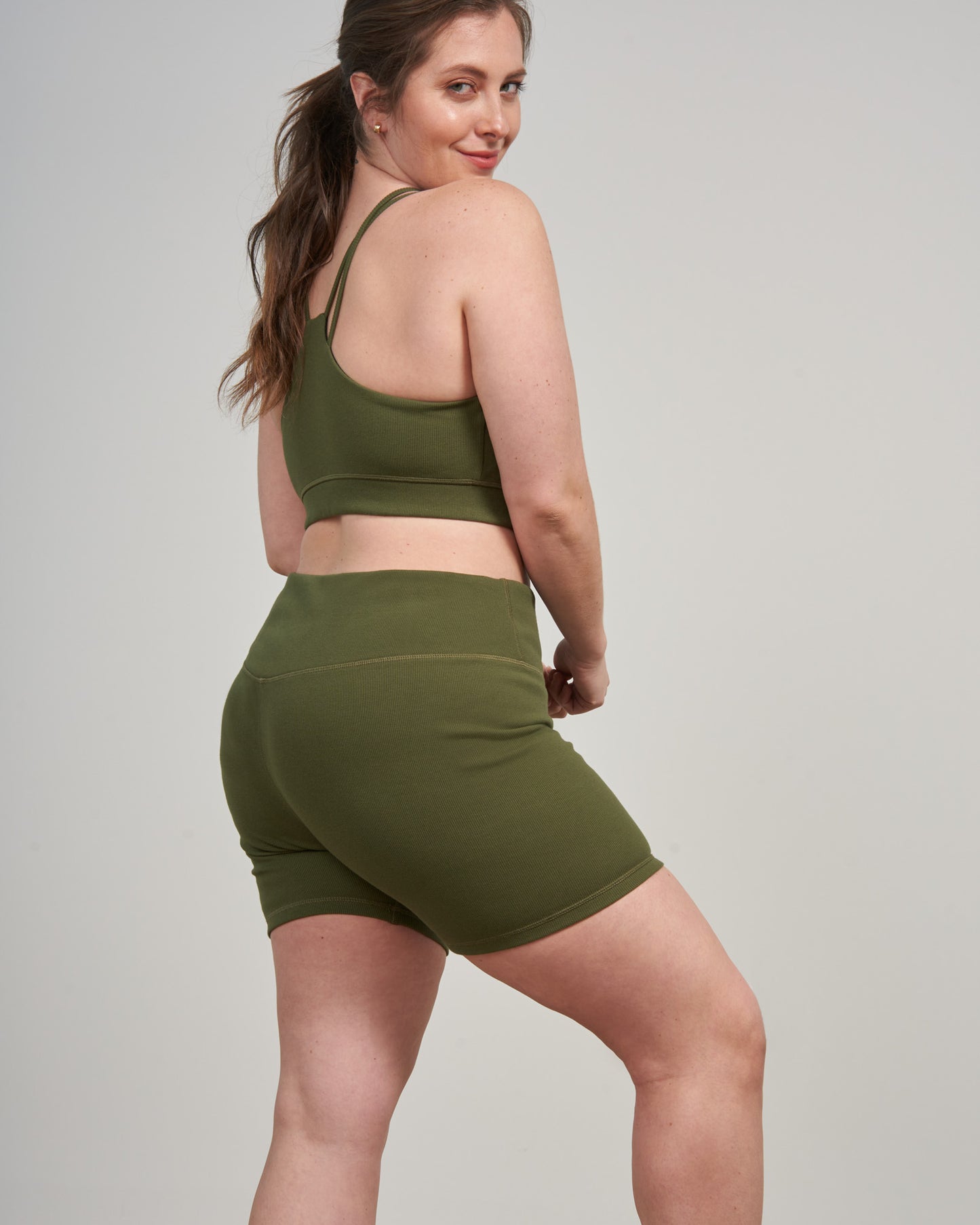 Curvy Girl Ribbed Cropped Tank Biker Shorts Set (Sold Separately) - Green  Bay
